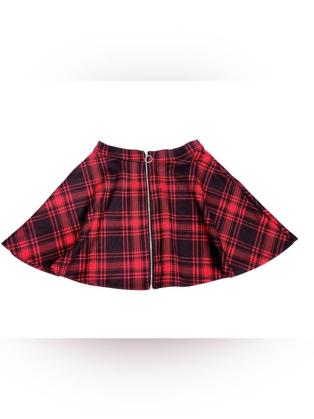 Hot Topic Skater Skirt Womens Medium Black Red Plaid Punk Goth Preppy Front Zip